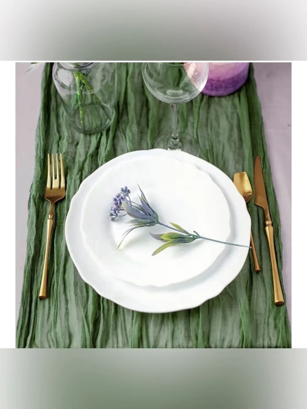 🤍 Cheesecloth Gauze Table Runners Bundle – White & Green